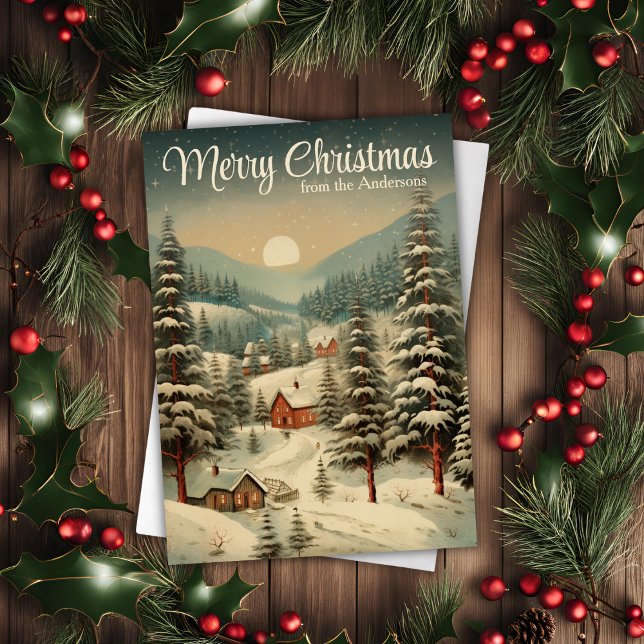 Cartão De Festividades Aldeia de Natal Rustic Country (Rustic Country Snow Capped Christmas Village Holiday Card)