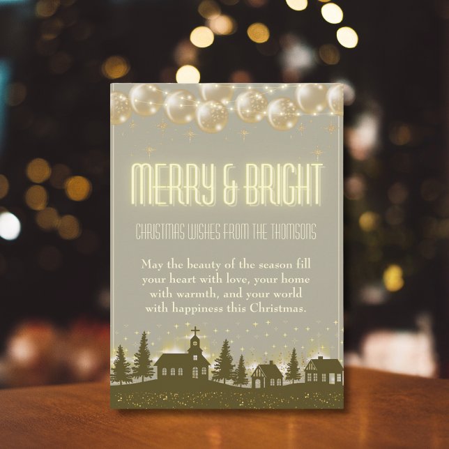 Cartão De Festividades Aldeia Dourada de inverno Elegante (Criador carregado)