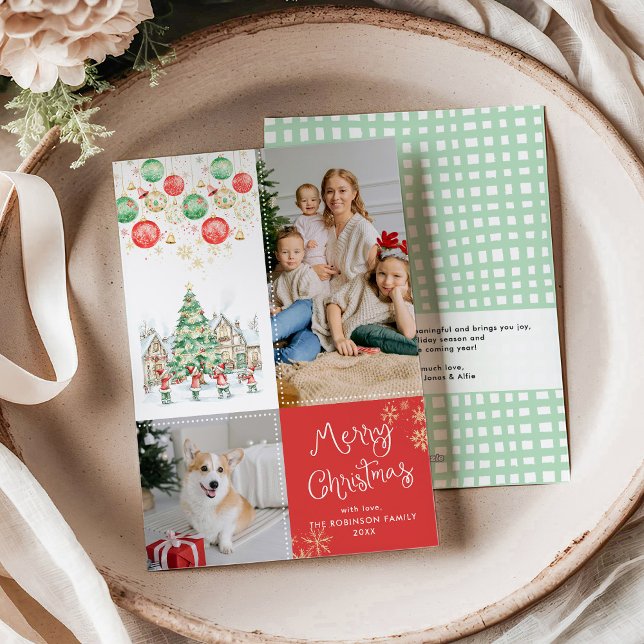 Cartão De Festividades Aldeia Festiva de inverno Vermelho Feliz Natal 2 F (Criador carregado)