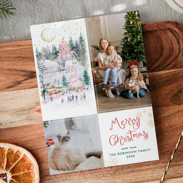 Cartão De Festividades Aldeia Whimsical Winter Village Feliz Natal 2 Foto (Criador carregado)