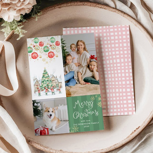 Cartão De Festividades Aldeia Whimsical Winter Village Feliz Natal 2 Foto (Criador carregado)