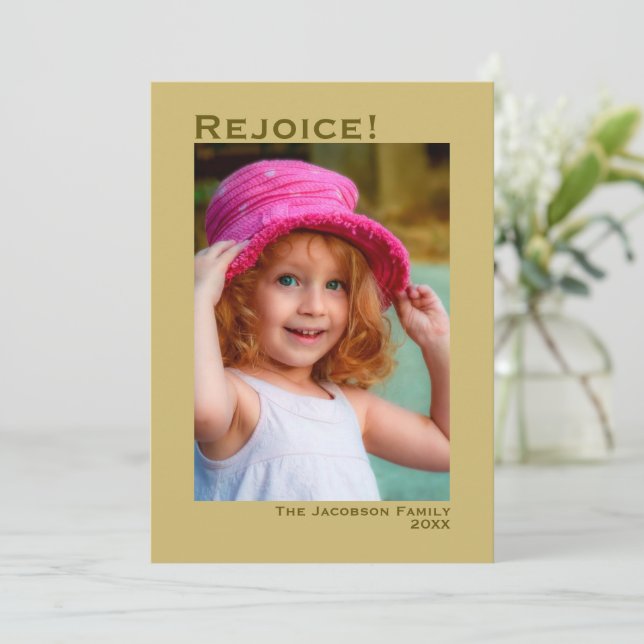 Cartão De Festividades Alegra-te! Natal Dourado minimalista (Em pé/Frente)