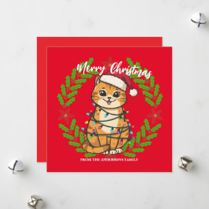 Cartão De Festividades Alegre e Brilhante gato Natal gatinho neve inverno