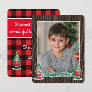 Cartão De Festividades Alegre Natal gnomos xadrez (adicione sua foto) Hol
