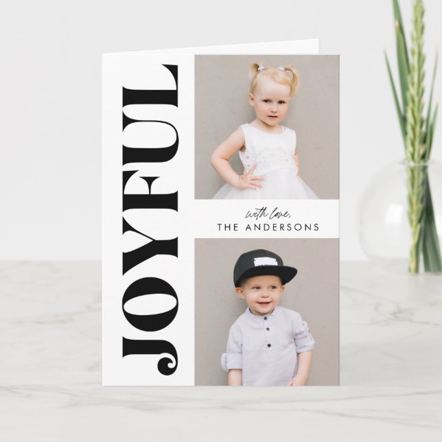 Cartão De Festividades Alegre Natal Moderno Preto e Branco 3 Foto (Frente)