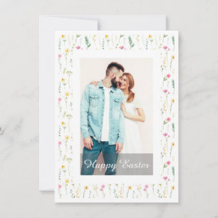 Cartão De Festividades Alegre Páscoa com Foto Floral em Aquarela Elegante