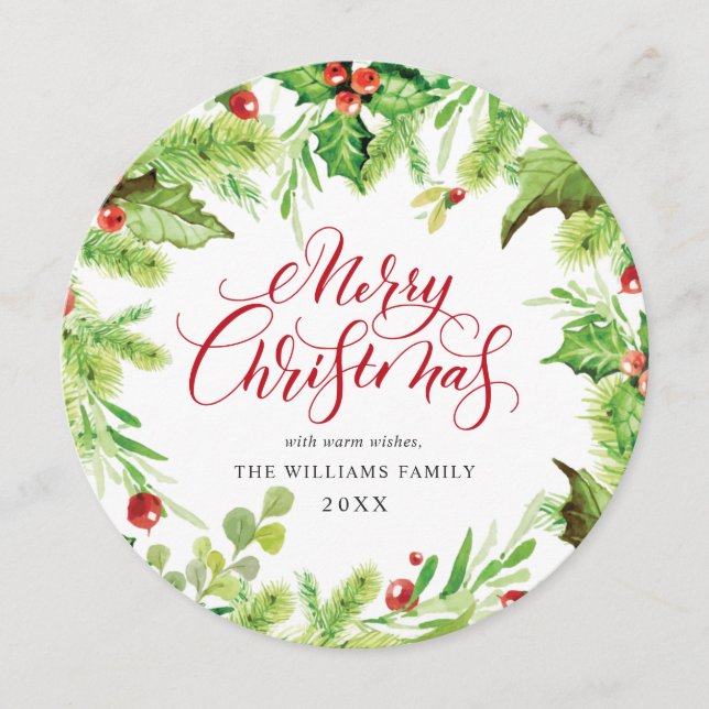 Cartão De Festividades Alegre Saudação de Natal Visco Fruta do Azevinho (Frente)