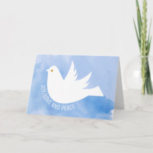 Cartão De Festividades Alegria, Amor e Paz pombo aquarela azul