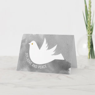 Cartão De Festividades Alegria, Amor e Paz pombo aquarela cinza