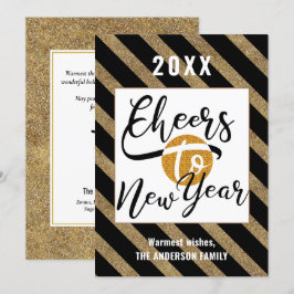 Cartão De Festividades Alegria Ao Ano Novo Escrita Moderna Dourada Faixa 