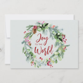 Cartão De Festividades Alegria ao Mundo Grinalda de Inverno em Aquarela