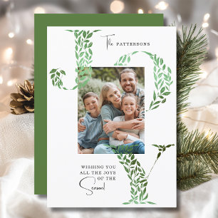Cartão De Festividades Alegria Botânica Verde Foto de Natal da Família