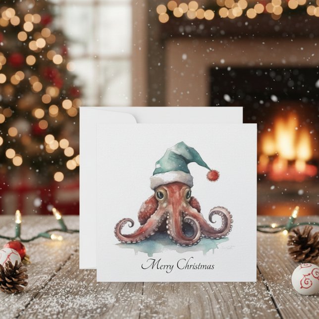 Cartão De Festividades Alegria de Natal de Octopus, personalizada (Criador carregado)