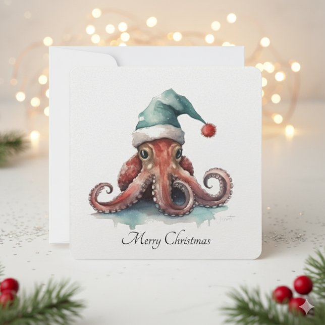 Cartão De Festividades Alegria de Natal de Octopus, personalizada (Criador carregado)