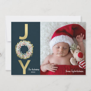 Cartão De Festividades Alegria de Natal Folha Dourada Moderno Foto Dois L