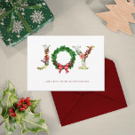 Cartão De Festividades Alegria de Natal simples e elegante tradicional<br><div class="desc">Férias de inverno de estilo tradicional moderno,  não cartão com fotos de Natal com uma simples inscrição floral JOY com frutos vermelhos,  ramos de abeto,  e um arco vermelho coral.          Personalize-o com o seu texto em vermelho escuro e burgundy!</div>