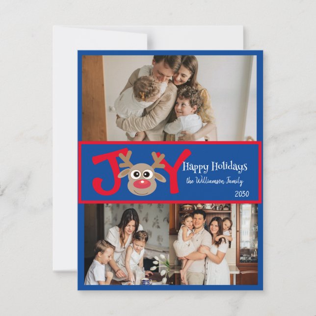 Cartão De Festividades Alegria Divertido Fofo 3 Foto Cartoon Rena Vermelh (Frente)