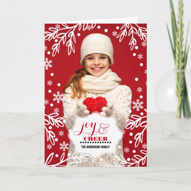 Cartão De Festividades Alegria e alegria. Foto de Natal Personalizada (Frente)