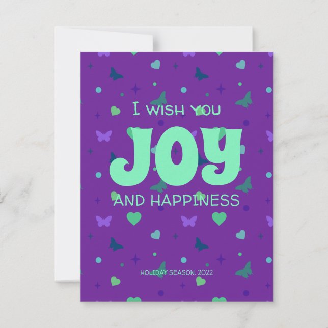 Cartão De Festividades alegria e felicidade verde roxo (Frente)