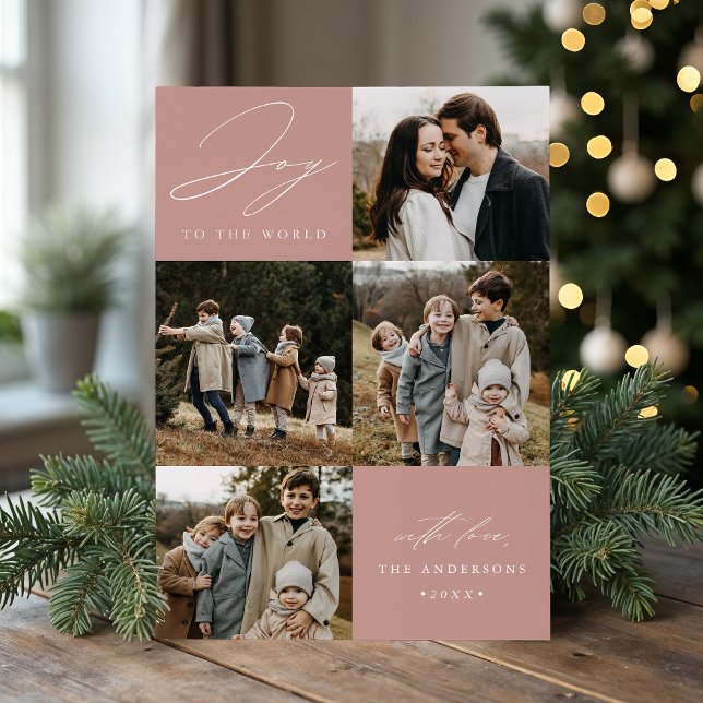 Cartão De Festividades Alegria Moderna para o Mundo Rosa Poeirento 5 Foto (Criador carregado)