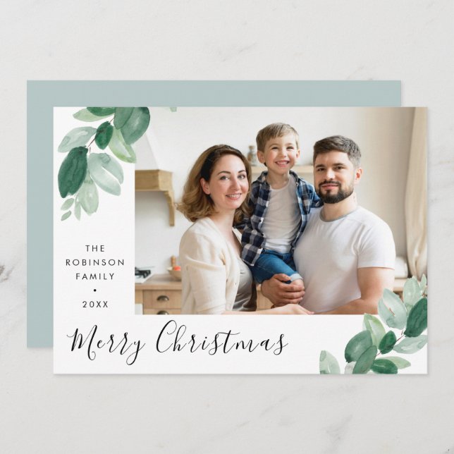 Cartão De Festividades alegria natal greenery lettering fotografia feriad (Frente/Verso)