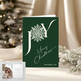 Cartão De Festividades Alegria Natalina Verde Elegante Foto Dobrada