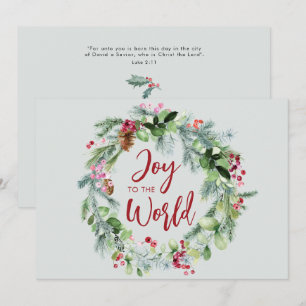 Cartão De Festividades Alegria para o Mundo Aquarela Coroa de Inverno