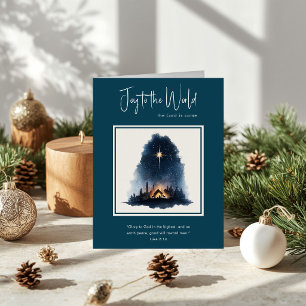 Cartão De Festividades Alegria para o Mundo Aquarela Natal