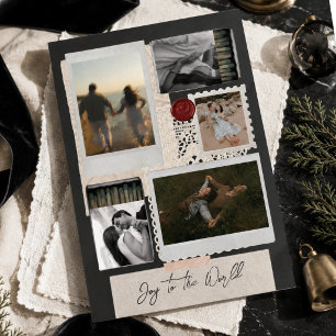 Cartão De Festividades Alegria para o Mundo Colagem de Viagem Foto da Fam