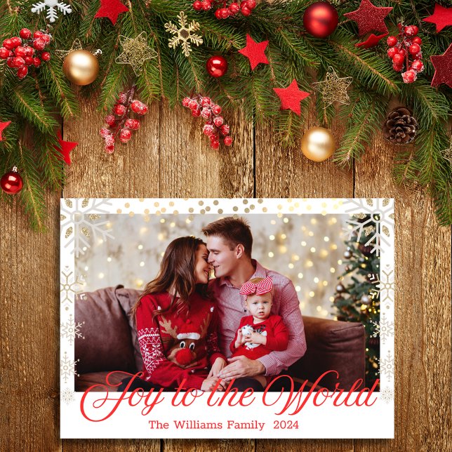 Cartão De Festividades alegria para o mundo, flocos de neve vermelho scri (Criador carregado)