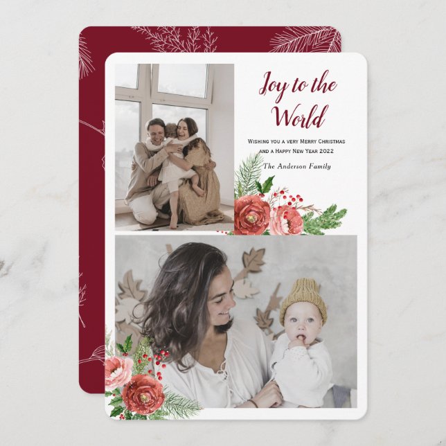 Cartão De Festividades Alegria para o mundo Saudação de feriado com foto (Frente/Verso)