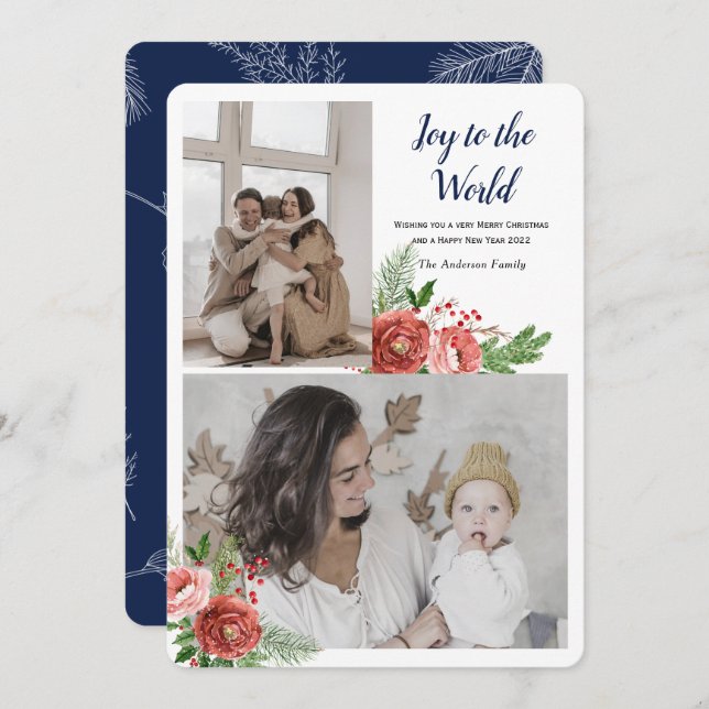 Cartão De Festividades Alegria para o mundo Saudação de feriado com foto (Frente/Verso)