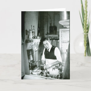 Cartão De Festividades Alexander Watt na cozinha, anos 50