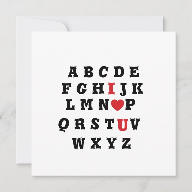 Cartão De Festividades alfabeto do dia dos namorados eu amo você (Frente)