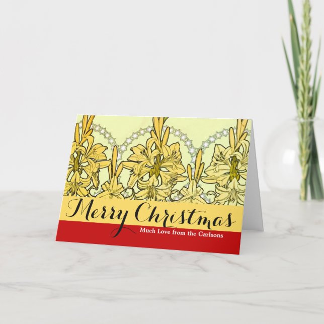 Cartão De Festividades Alfonse Mucha Art Nouveau Lily Padrão Floral (Frente)