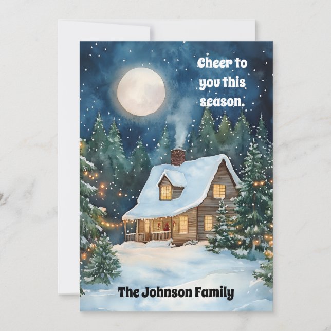 Cartão De Festividades Algodão de Natal Cozy coberto com neve (Frente)