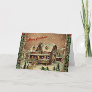 Cartão De Festividades Algodão de Natal vitoriano na Ilustração do Invern