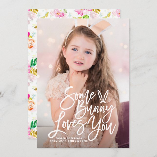 Cartão De Festividades Algures Te Ama A Inscrever O Felz pascoa Fotográfi (Frente/Verso)