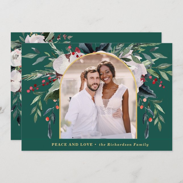 Cartão De Festividades Aliança Festiva | Greenery e Berries One Photo (Frente/Verso)