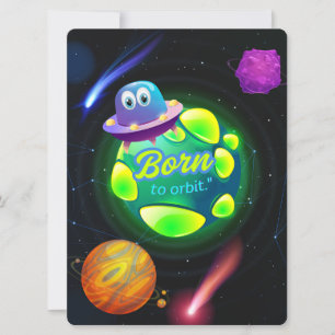 CARTÃO DE FESTIVIDADES ALIENÍGENA, UNIVERSO, ESPACONAVE, PLANETA E ASTRON