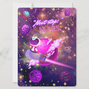 CARTÃO DE FESTIVIDADES ALIENÍGENA, UNIVERSO, ESPACONAVE, PLANETA E ASTRON