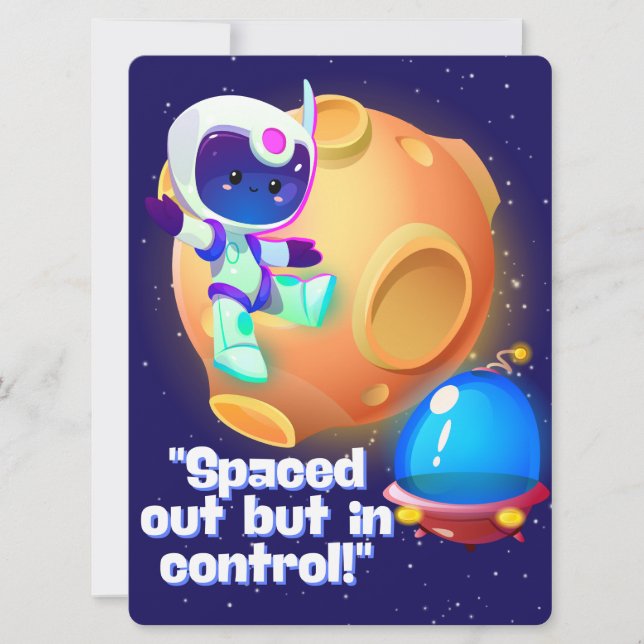 CARTÃO DE FESTIVIDADES ALIENÍGENA, UNIVERSO, ESPAÇONAVE, PLANETA E ASTRON (Frente)