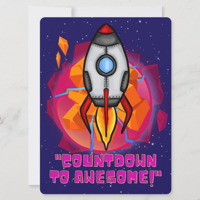 CARTÃO DE FESTIVIDADES ALIENÍGENA, UNIVERSO, ESPACONAVE, PLANETA E ASTRON (Frente)