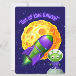 CARTÃO DE FESTIVIDADES ALIENÍGENA, UNIVERSO, ESPACONAVE, PLANETA E ASTRON
