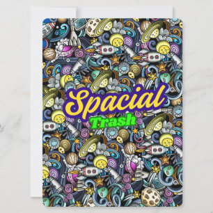 CARTÃO DE FESTIVIDADES ALIENÍGENA, UNIVERSO, ESPACONAVE, PLANETA E ASTRON