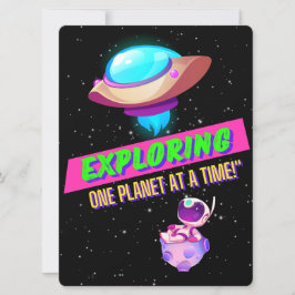 CARTÃO DE FESTIVIDADES ALIENÍGENA, UNIVERSO, NAVE ESPACIAL, PLANETA E AST