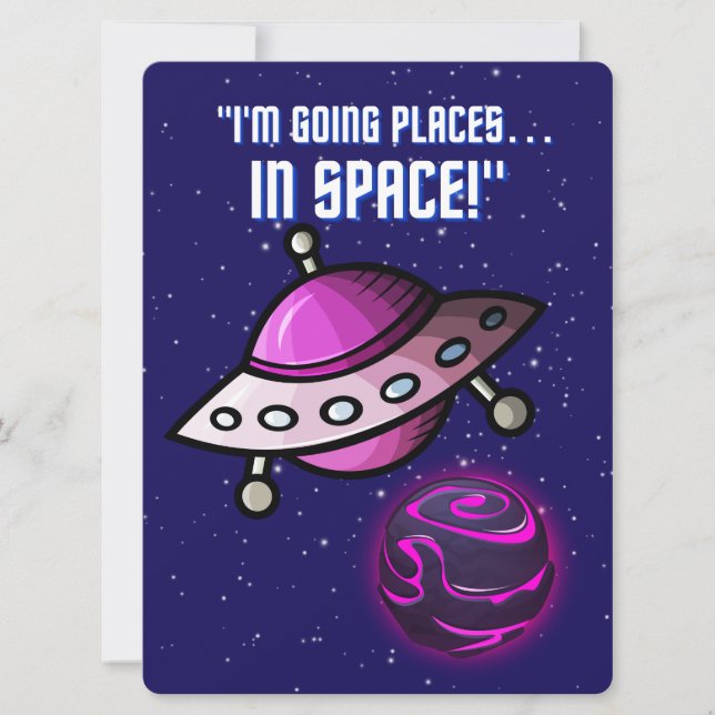 CARTÃO DE FESTIVIDADES ALIENÍGENA, UNIVERSO, NAVE ESPACIAL, PLANETA E AST (Frente)