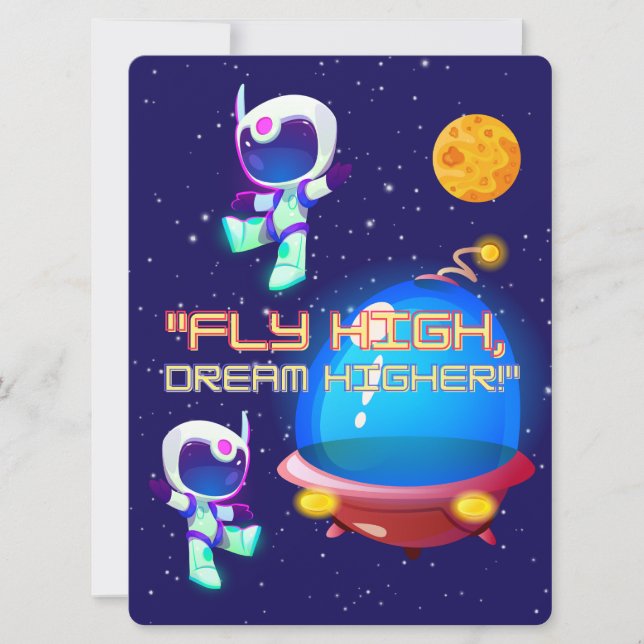 CARTÃO DE FESTIVIDADES ALIENÍGENA, UNIVERSO, ROCKETSHIP, PLANETA E ASTRON (Frente)