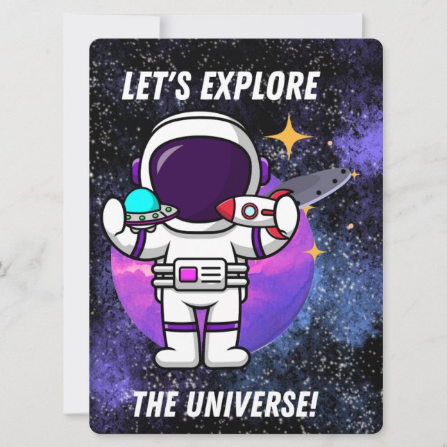 CARTÃO DE FESTIVIDADES ALIENÍGENA, UNIVERSO, ROCKETSHIP, PLANETA E ASTRON (Frente)
