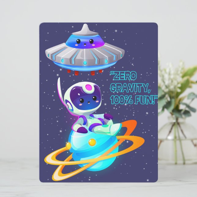 CARTÃO DE FESTIVIDADES ALIENÍGENA, UNIVERSO, ROCKETSHIP, PLANETA E ASTRON (Em pé/Frente)